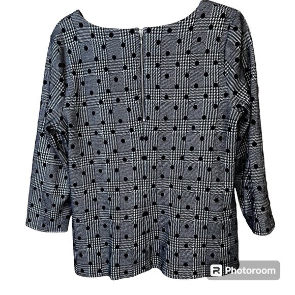 Talbots Gray Houndstooth Polka Dot Blouse Zip Back Timeless Workwear Top Size M - Picture 3 of 7